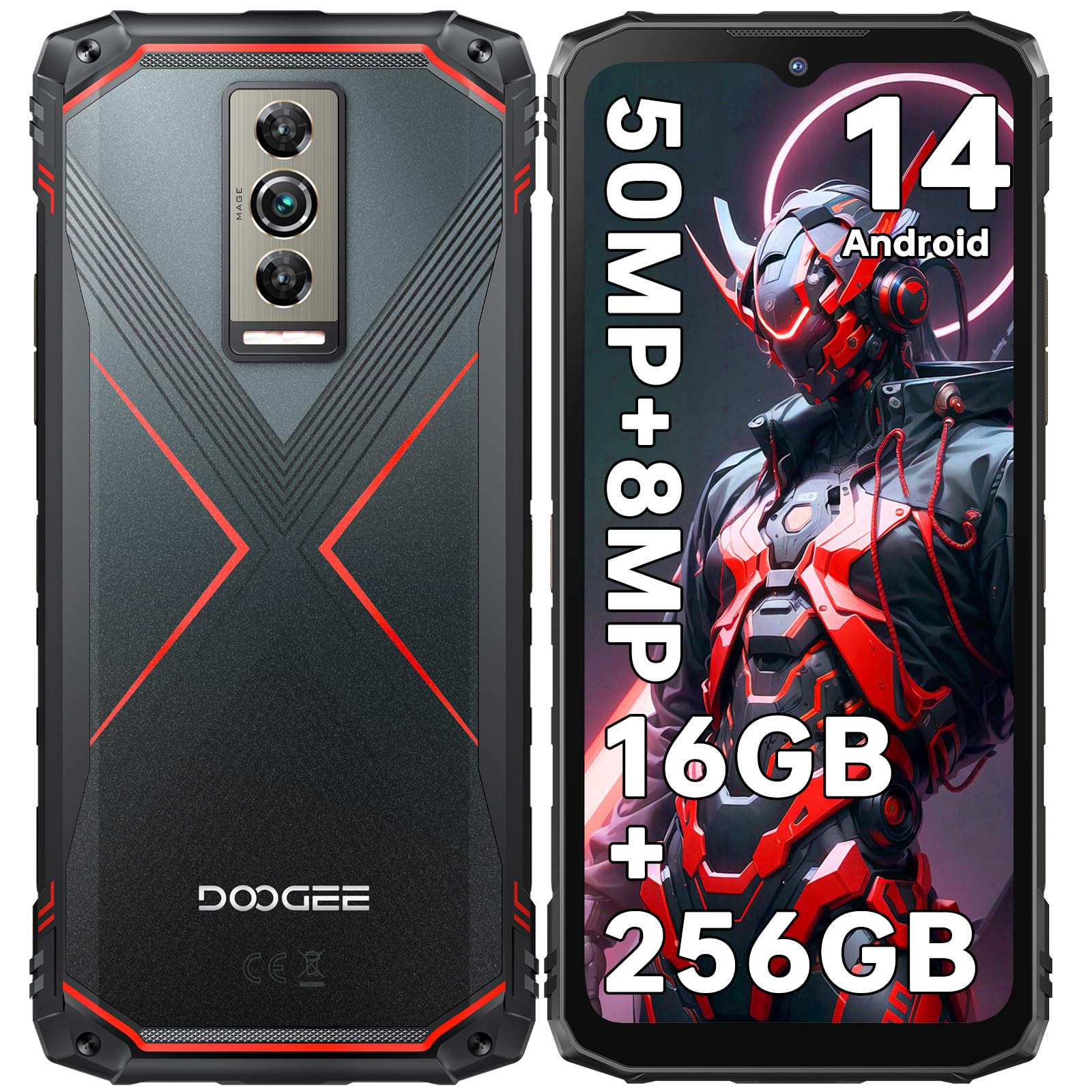 DOOGEE Blade 10 Pro(2024) Rugged Smartphone Android 14, 16GB+256GB(2TB) Telefono Indistruttibile, 6.56'' HD+, 50MP+8MP Cellulare Antiurto 5150mAh, IP68/IP69K/3 Slot per schede/NFC/Face ID/OTG