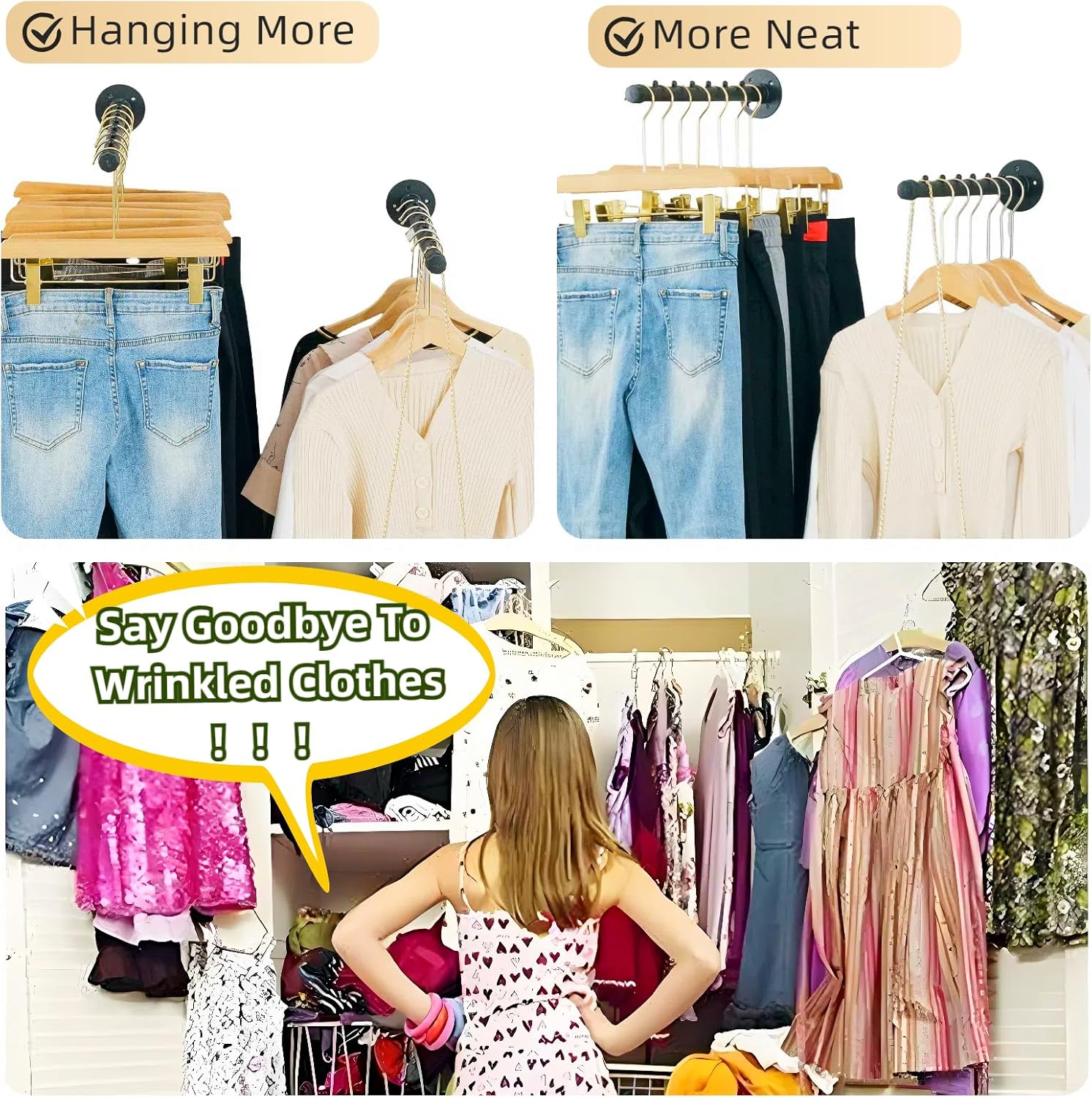 2 Pcs Industrial Pipe Clothing Bar,Wall Mount Clothes Rack for Hanging Clothes - Wall Clothing Rods for Retail Boutique Display (14 in)