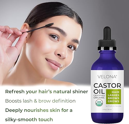 Miniatura 5 de velona Aceite de ricino orgánico certificado por la USDA, 2 onzas líquidas, estimula el crecimiento, pestañas, cejas, cabello, aceite natural,