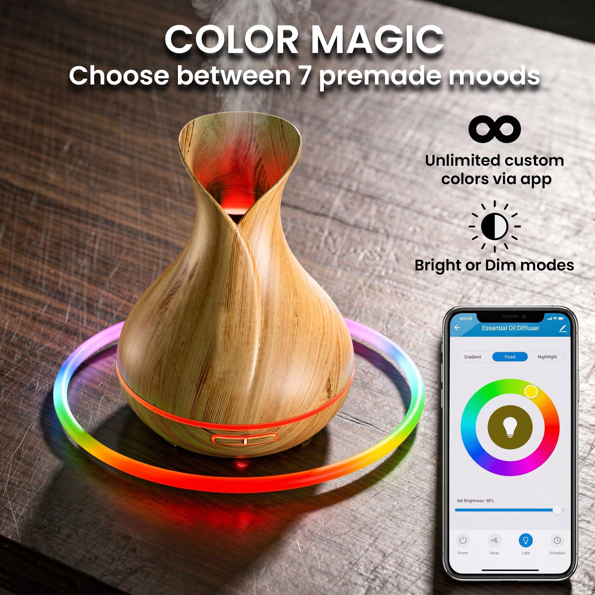 Sierra Modern Home Smart WiFi Humidifier - Aromatherapy Essential Oil Diffusers with App Control & Voice Control - Works with Alexa & Google Home - 400ml Ultrasonic Diffuser & Humidifier -: Light Brown