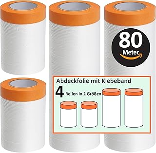Insgesamt 80 meter Abdeckfolie mit Klebeband Maler Abdeckfolie - Goldband Tape-Abdeckfolien Malerfolien (4 Rollen)