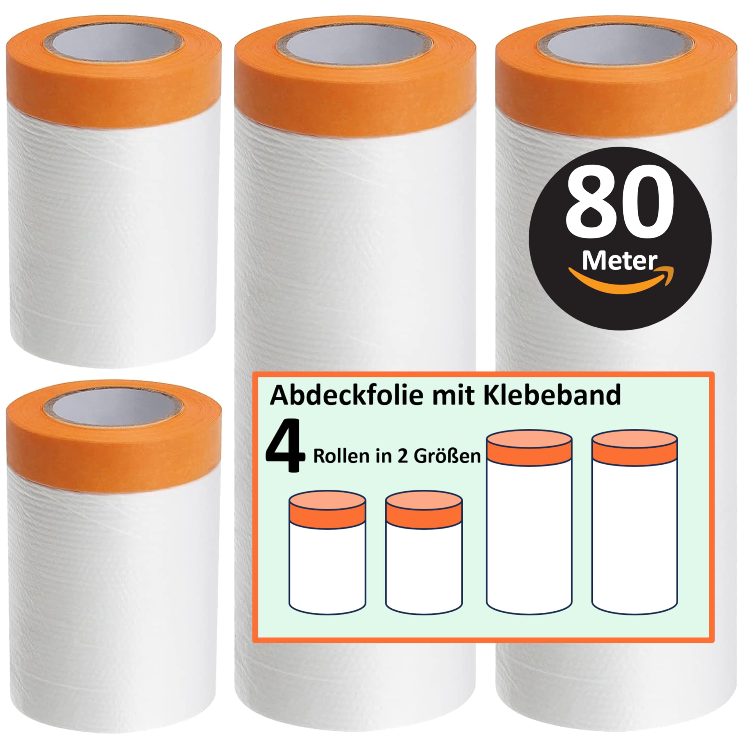 ZWERKZEUG Insgesamt 80 meter Abdeckfolie mit Klebeband Maler Abdeckfolie - Goldband Tape-Abdeckfolien Malerfolien (4 Rollen)