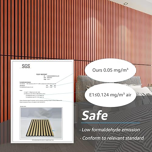 Miniatura 3 de Art3d 4 paneles acústicos de listones de madera para pared y techo, panel de absorción de sonido acanalado 3D con acabado de madera, color cereza