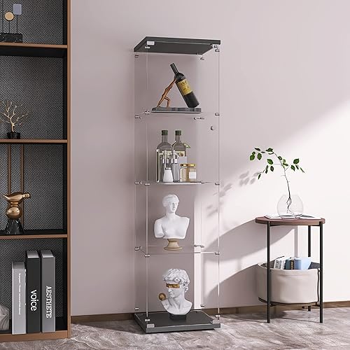 Miniatura 6 de LFT HUIMEI2Y Gabinete de exhibición de vidrio con 4 estantes con puerta y cerradura, gabinetes Curio mejorados, estilo de instalación rápida,
