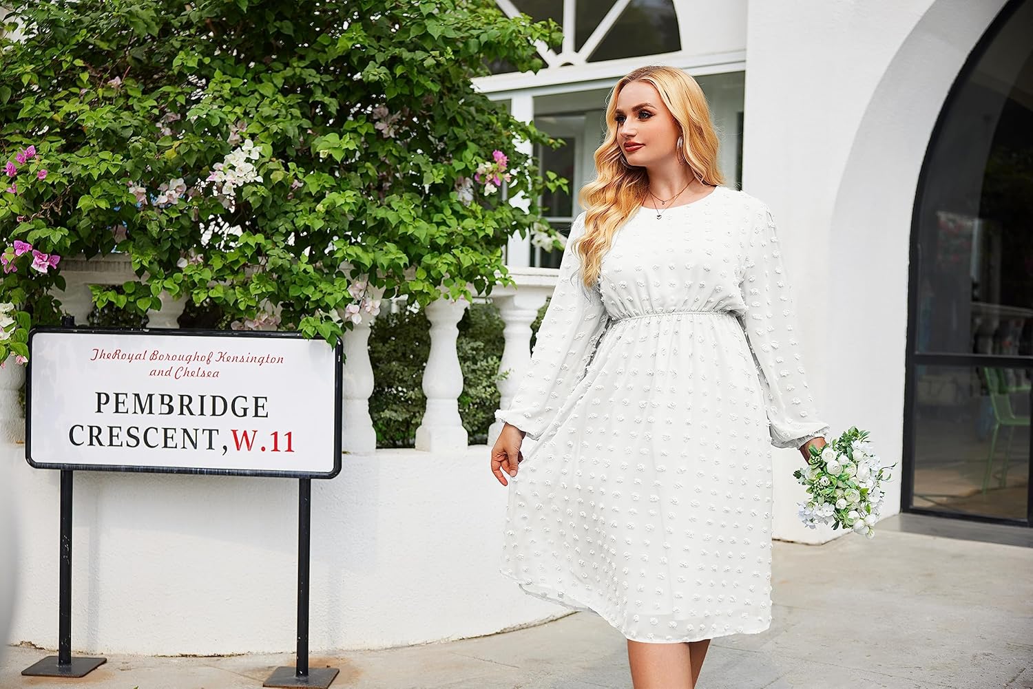 IN'VOLAND Women's Plus Size Swiss Dot Long Sleeve Chiffon Dress Flowy High Waist A Line Ruffle Babydoll Midi Dresses 16W-24W - Image 6