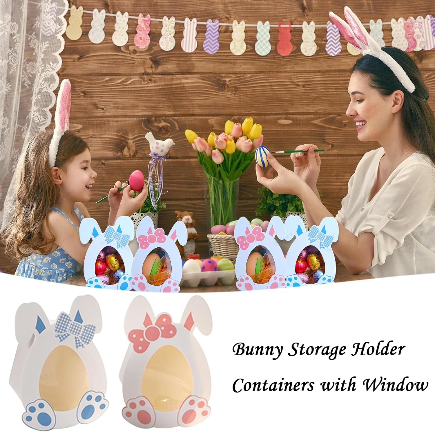 20 Pcs Easter Eggs Candy Treat Boxes Bunny Storage Holder Containers with Window Rabbit Cookie Goodies Boxes Cardboard Dessert Present Boxes for Chocolate Snack Cases Spring Easter Party Supplies