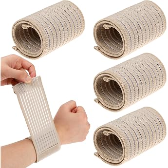 Elastic Wrist Support Support Pack of 4 Adjustable Wrist Straps Skin Colour Wrist Bandage Breathable Hand Bandage Compression Support Wrist Bandages for Sports Tennis