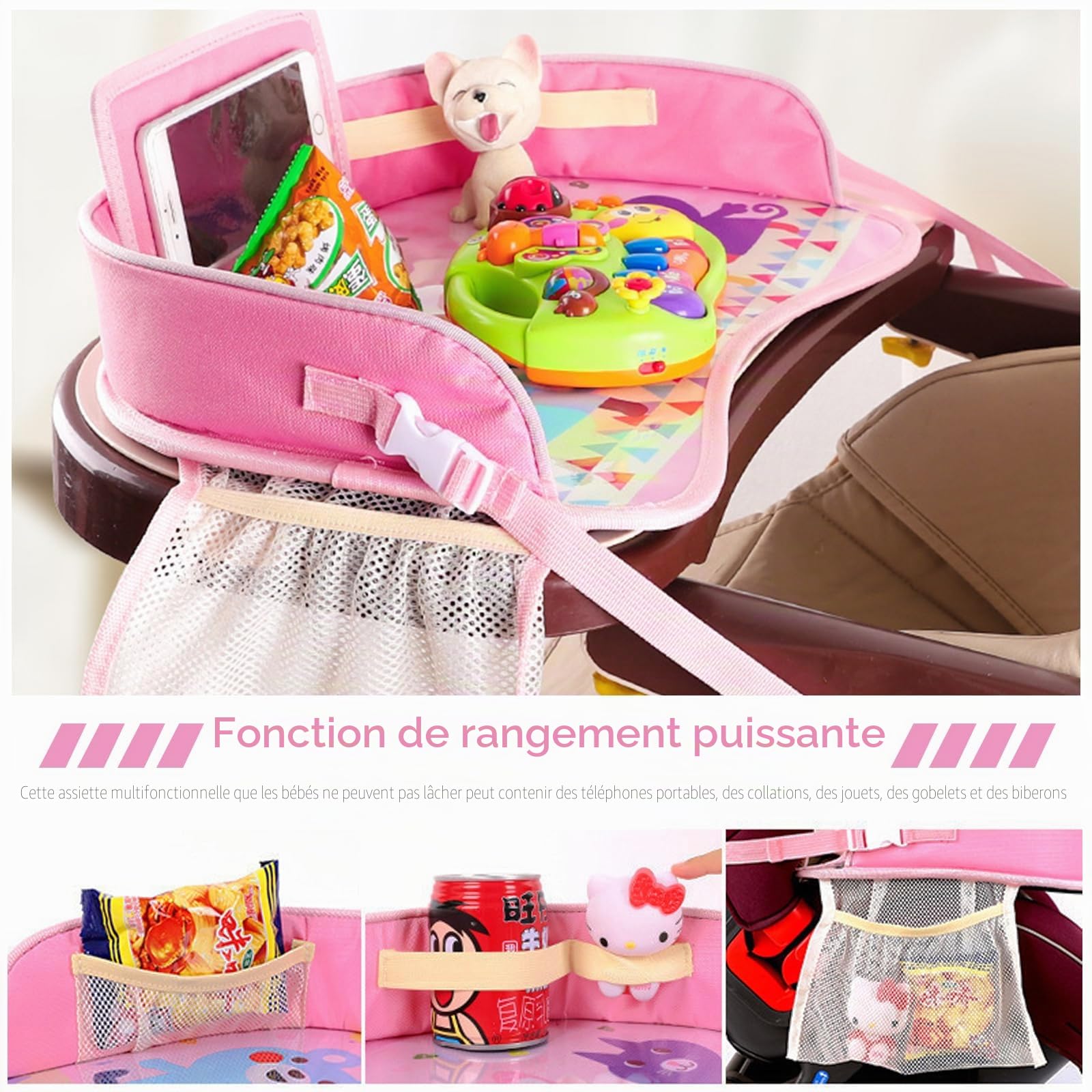 table d'activités de voyage pour enfants - Surface lavable avec organiseurs pour voiture, avion, poussette