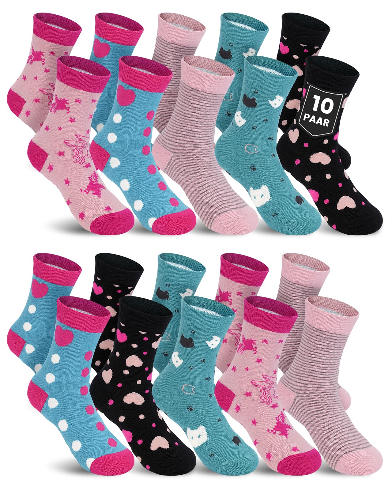 Kyopp 10 Paar Socken Kinder Mädchen und Jungen Klassisch Socken Lustig Cotton Socken Crew Socks Winter/Sommer
