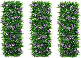 Artificial Hedge Screening Roll with Flowers, Flower Trellis Screening, Expandable Faux Ivy Leaf Privacy Fence, Garden Trellis Panels with Leaves, Garden Screening for Fence Backyard Patio Wall Decor