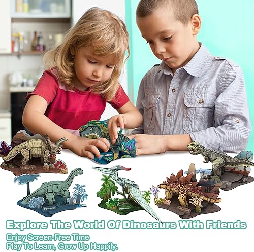 Miniatura 4 de Juego de rompecabezas de dinosaurios 3D paquete de 6 estegosaurio tiranosaurio Rex estegosaurio diplodocus plesiosaurio triceratops pterosaurio