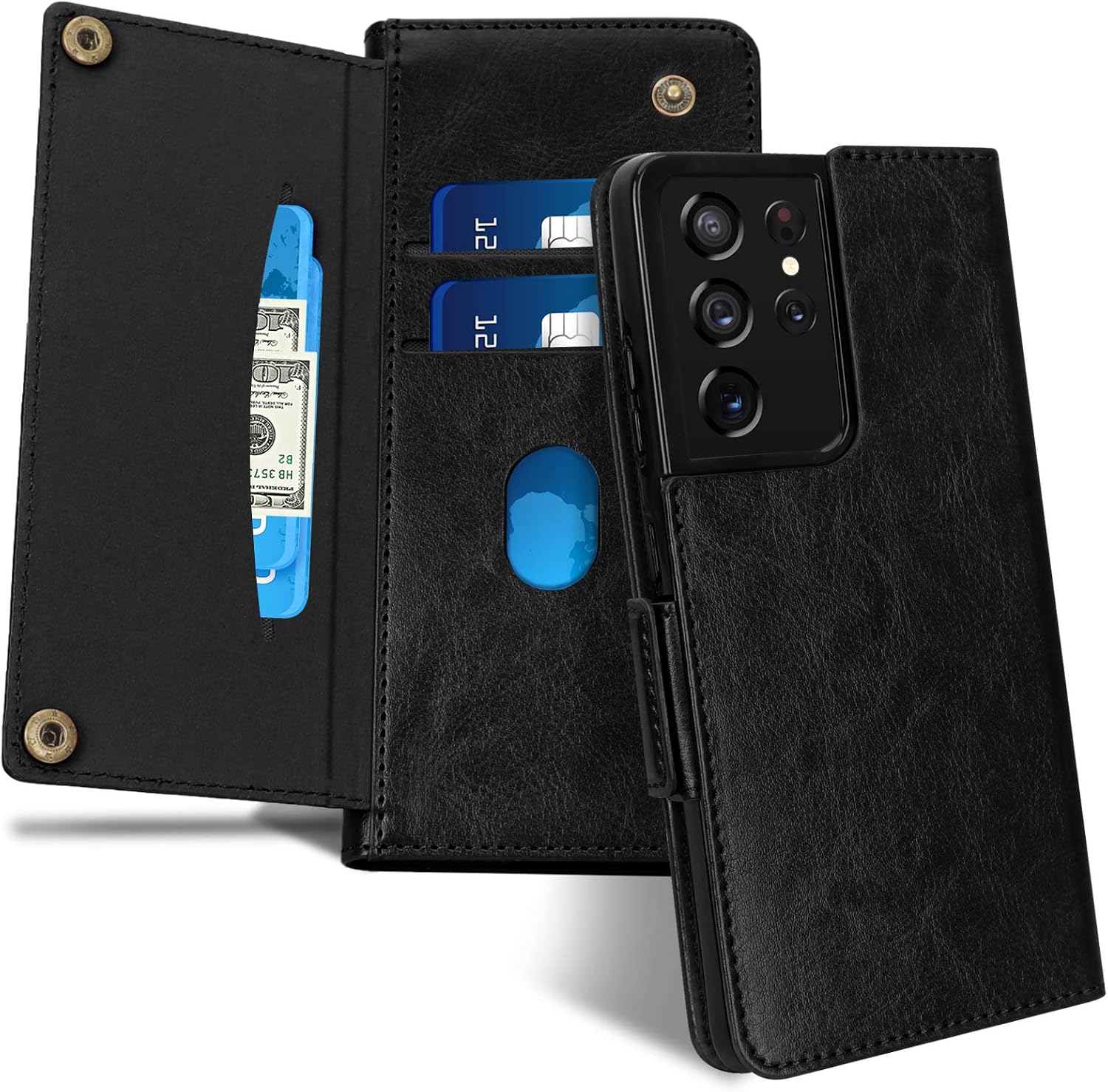 Hottest Sale FYY Case for Samsung Galaxy S21 Ultra 5G 6.8”, [Magnetic Closure] Luxury Leather Wallet Case Flip Folio Cover with [Front Card Slots] for Galaxy S21 Ultra 5G Black
