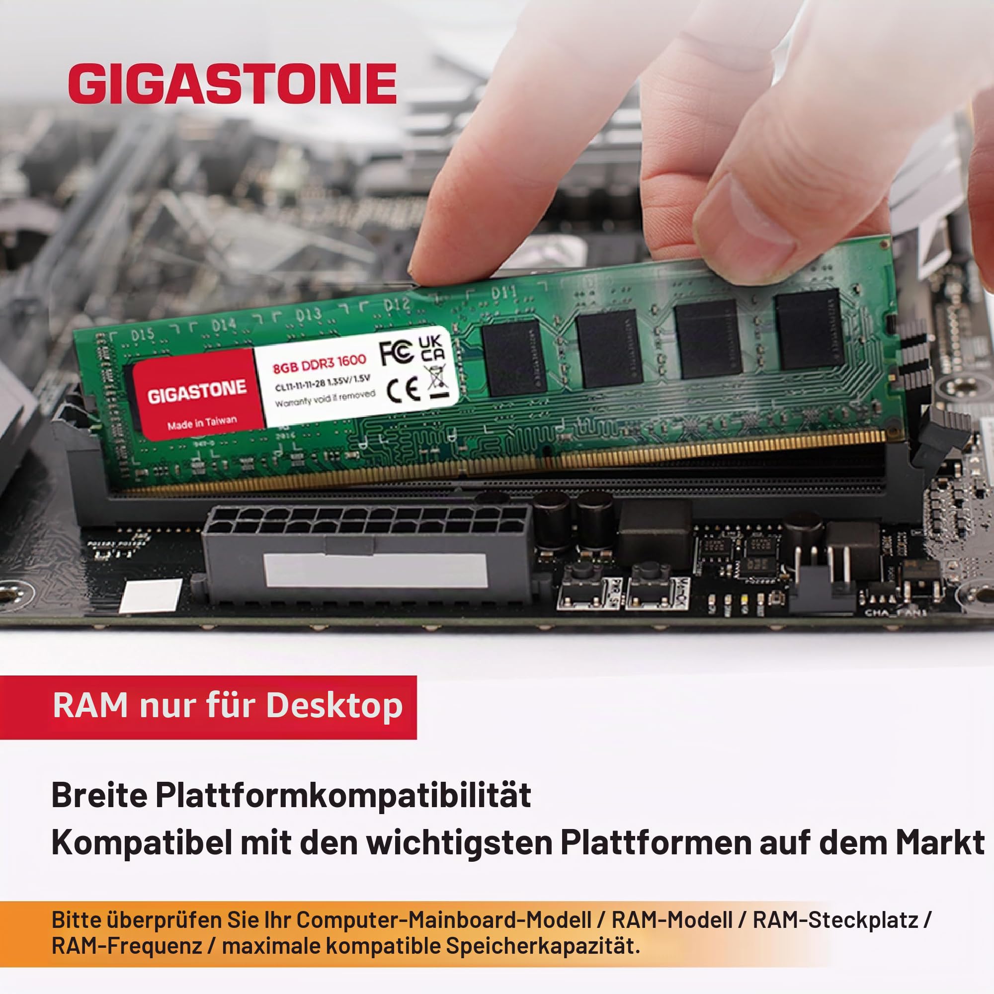 DDR3 RAM: Gigastone RAM, 16 GB (2 x 8 GB), DDR3, 16 GB, DDR3-1600 MHz, PC3-12800, CL11, 1,5 V, UDIMM, 240-polig, ungepuffert, Nicht-ECC, für PC, Computer, Desktop-Speichermodul, RAM-Upgrade-Kit (nur
