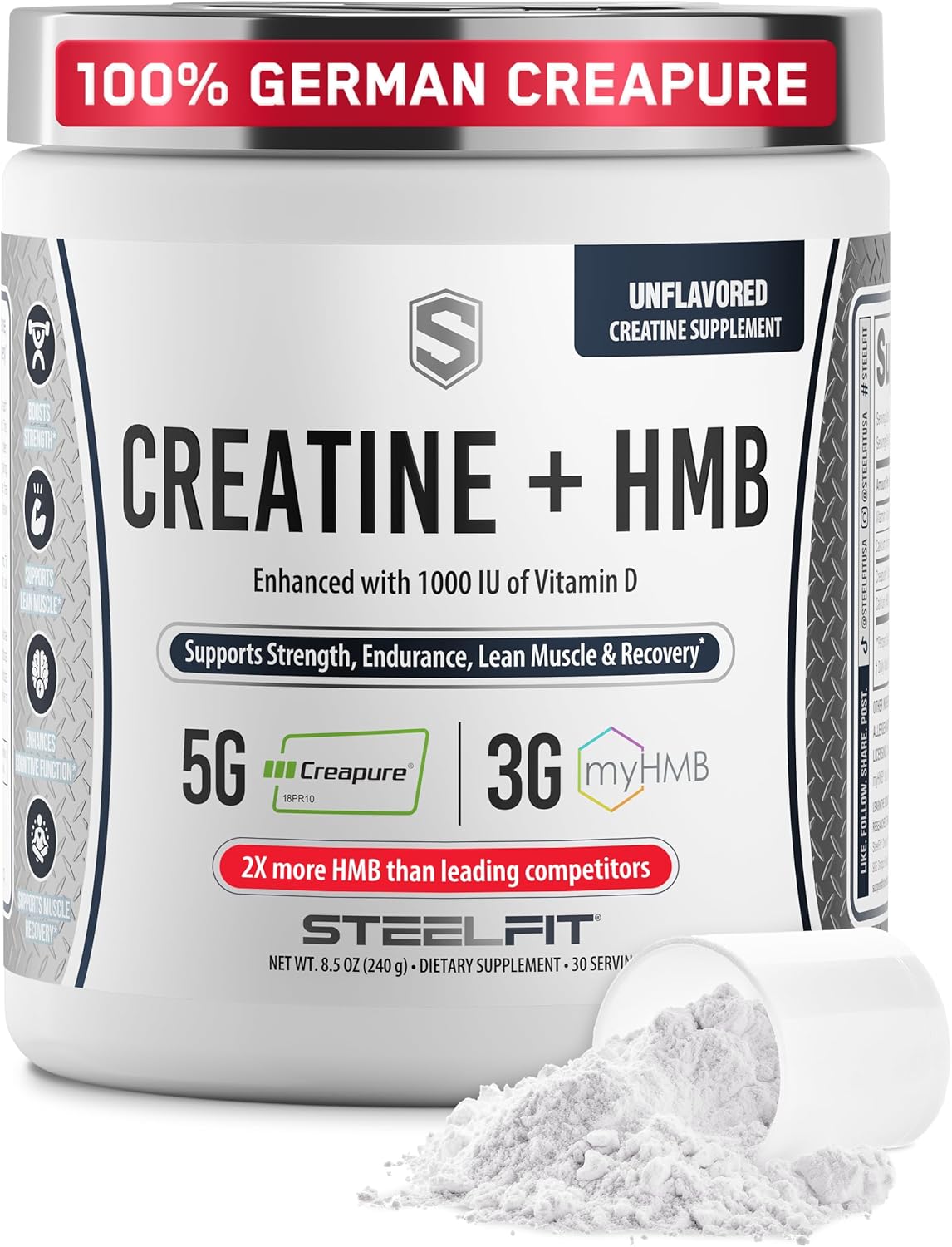 SteelFit Creatine HMB Powder – 5g Creapure...