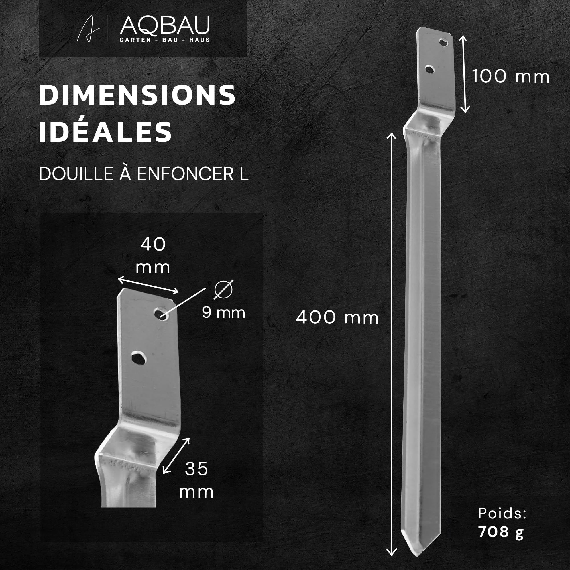 Set di 4 supporti per pali a forma di L, 50 cm, manicotto in acciaio zincato a caldo, ancoraggio a terra per pali in legno, recinzione, pergolato e altalena, spessore 4 mm