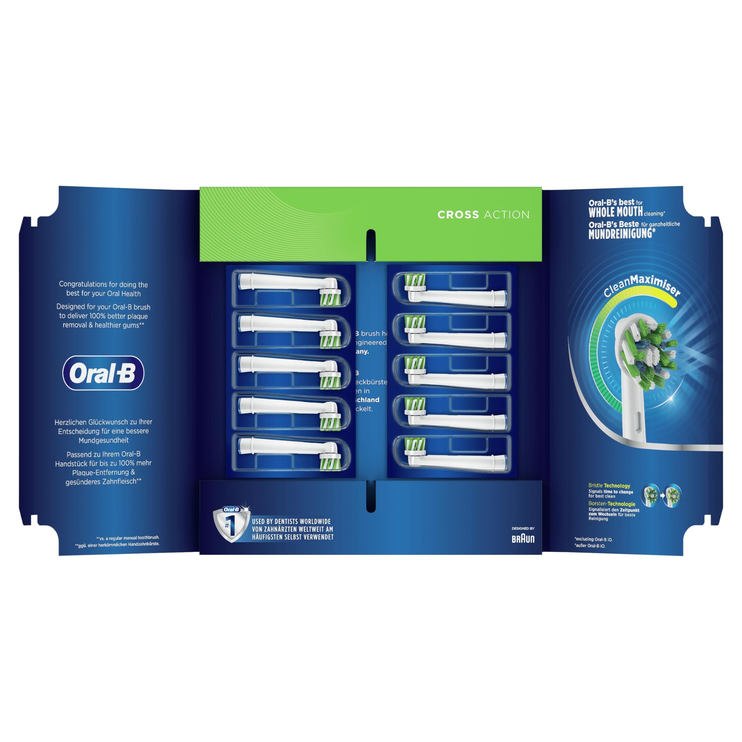 Oral-B CrossAction Testine Di Ricambio Con Tecnologia CleanMaximiser, Confezione Da 10 Pezzi, Pacco Adatto Alla Buca Delle Lettere