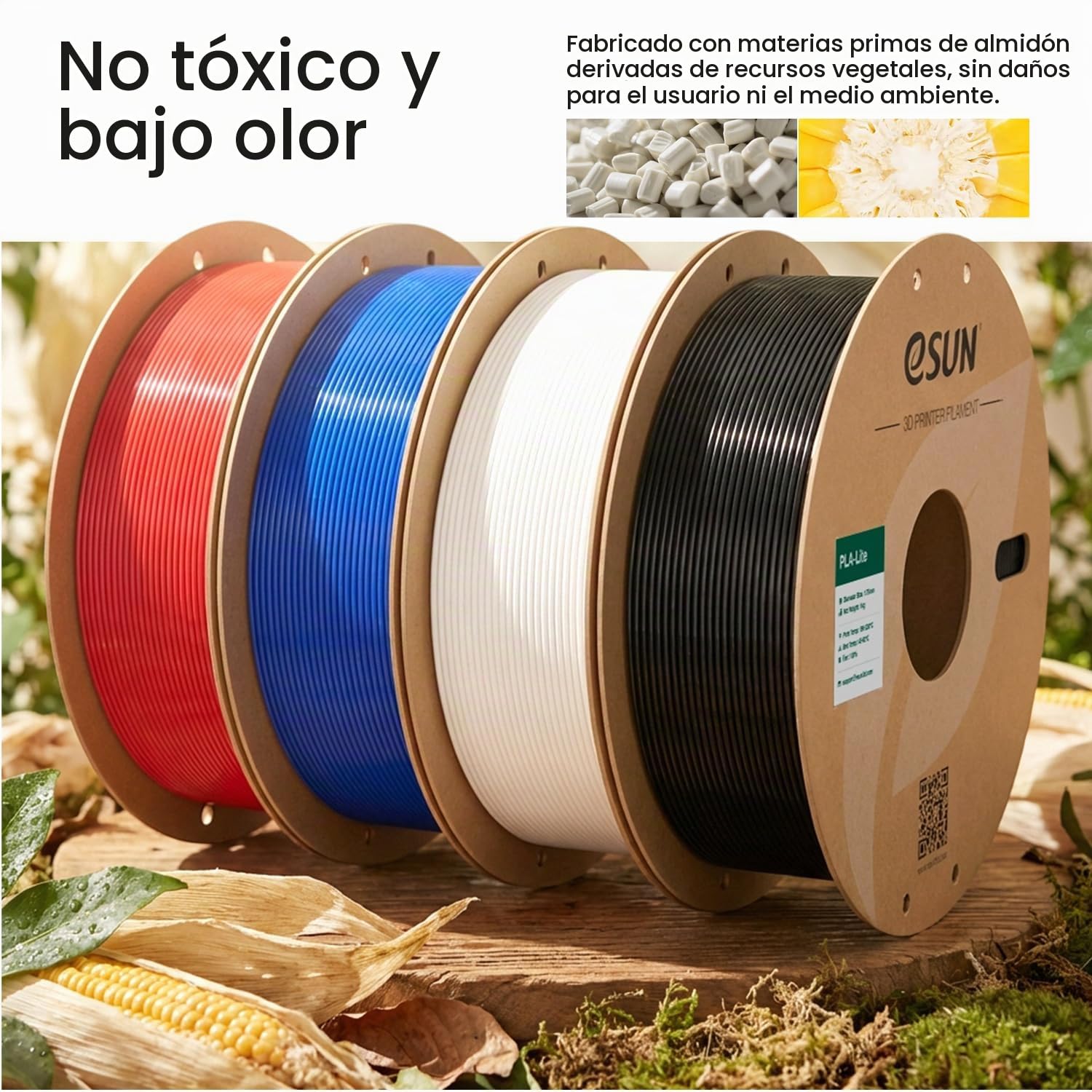 eSUN Filamento PLA 1.75mm 4KG, Rojo Oscuro+Azul+Frío Blanco+Negro