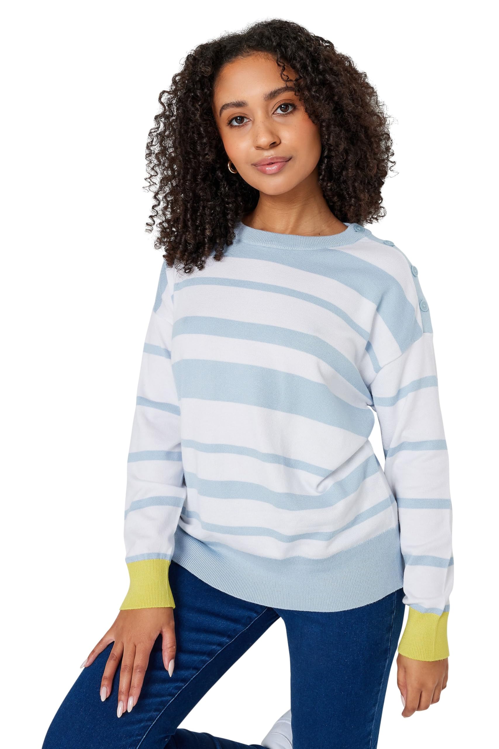 M&Co Women's White Petite Blue & Grey Striped Jumper