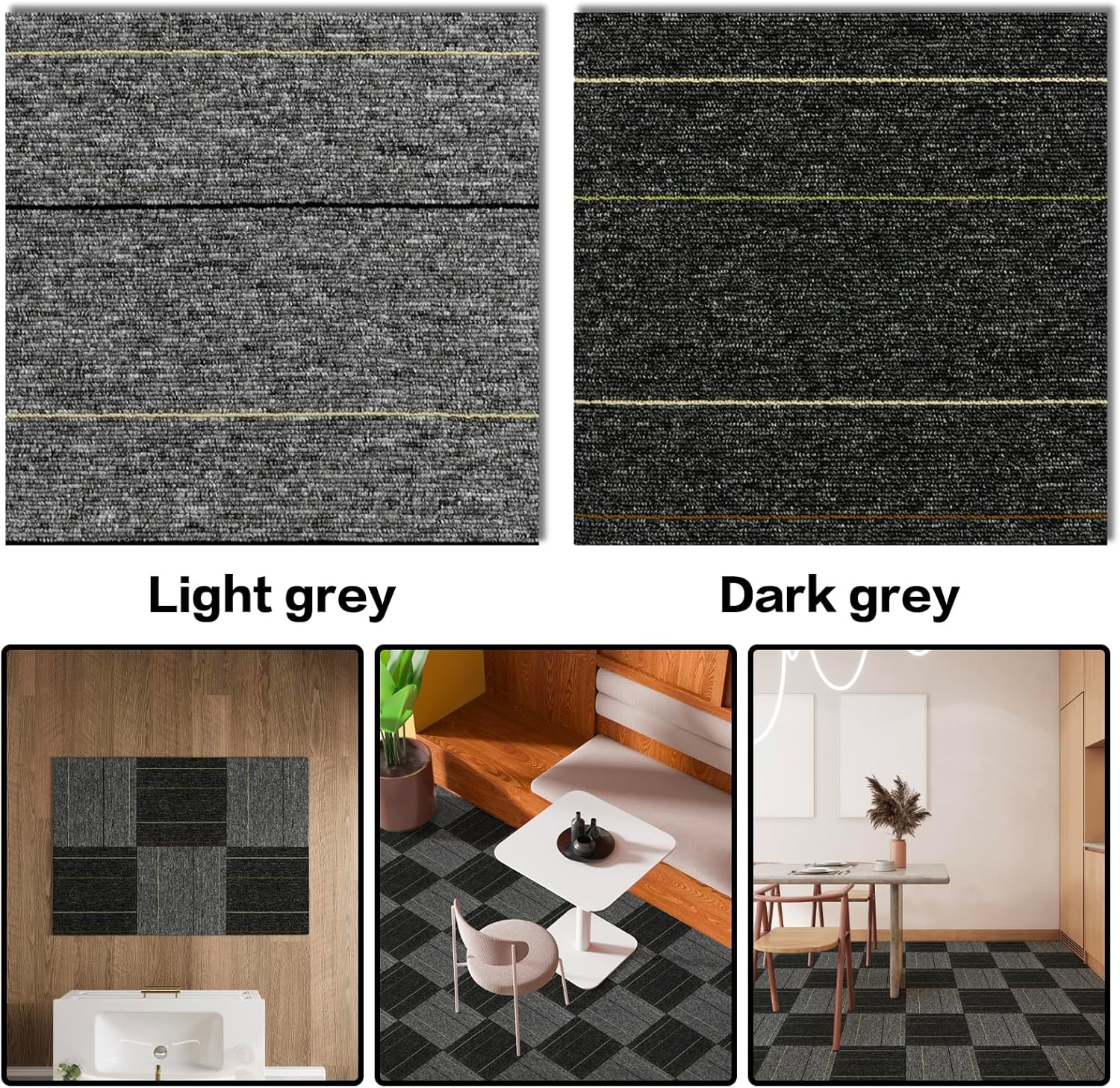 Square Self-Adhesive Carpet Tiles, 12"x12"Peel and Stick Floor Carpet Squares, Soft Low-Pile Carpet Planks for Home Office Basement, (30Pcs Dark Grey)