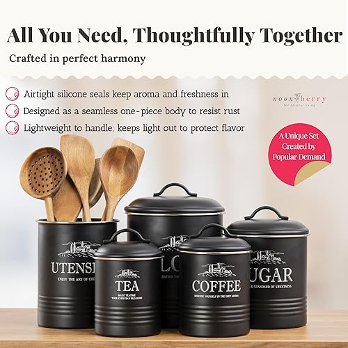 Miniatura 3 de Botes de cocina para encimera, juego de 5 recipientes herméticos para encimera de cocina con soporte para utensilios, recipientes de harina y