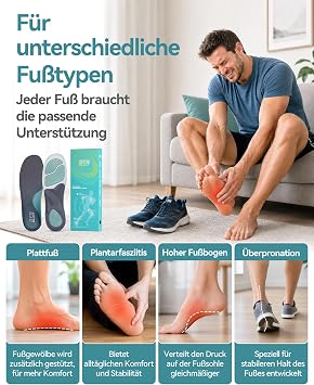 DynWalker Insoles Arch Support Gel for Flat Foot M