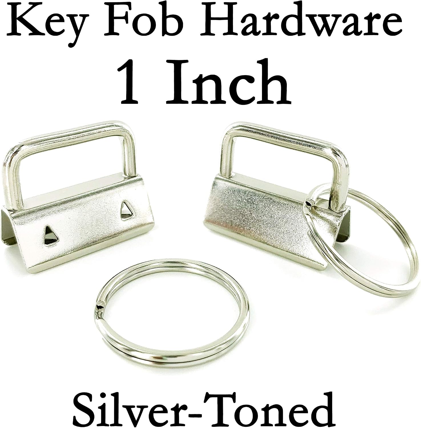 50 Sets - Silver - 1" (1 INCH) - Key Fob Hardware/Key Chain/Wristlet Sets with Split Rings/Key Rings - Silver-Toned, Nickel