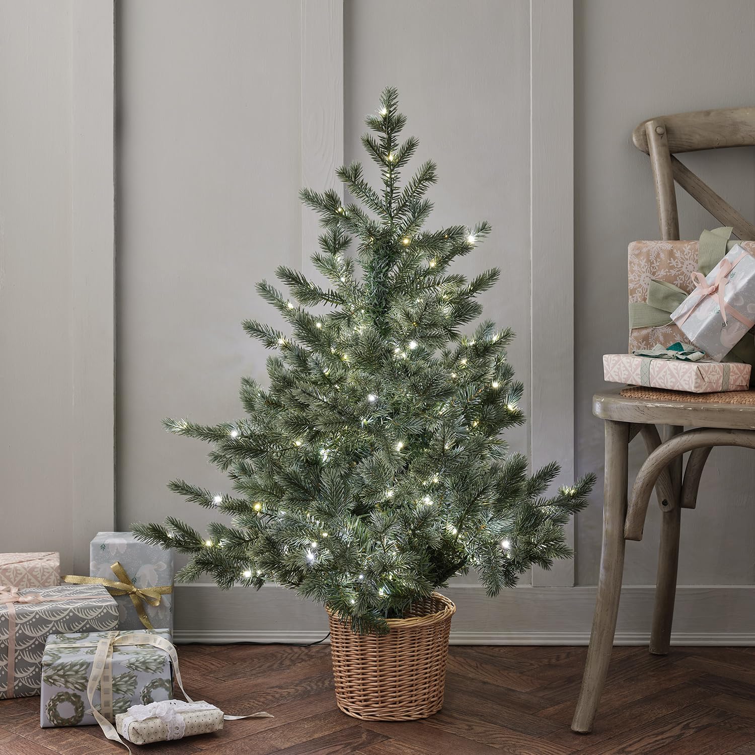 Lights4fun 3-in-1 LED Tannenbaum Künstlich mit Timer warmweiß Batteriebetrieben 90cm Weihnachtsdeko Außen Weihnachtsbeleuchtung Innen Weihnachtsbaum Künstlich