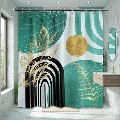 Miniatura 89 de Cortina de ducha moderna de mediados de siglo en blanco y negro, cortinas de ducha para hombre, juego de decoración de baño para hombres, patrón