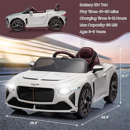 Miniatura 6 de GAOMON Auto eléctrico Bentley Bacalar de 12 V, con licencia y control remoto para padres, 3 velocidades, puertas de tijera, música, LED, autos para