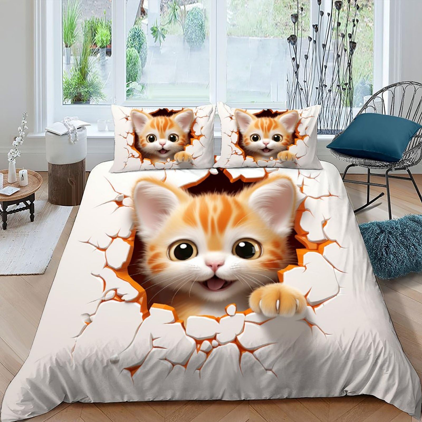 Housse de couette chat microfibre anti-plis fini les nuits trop chaudes parure de lit 220x240