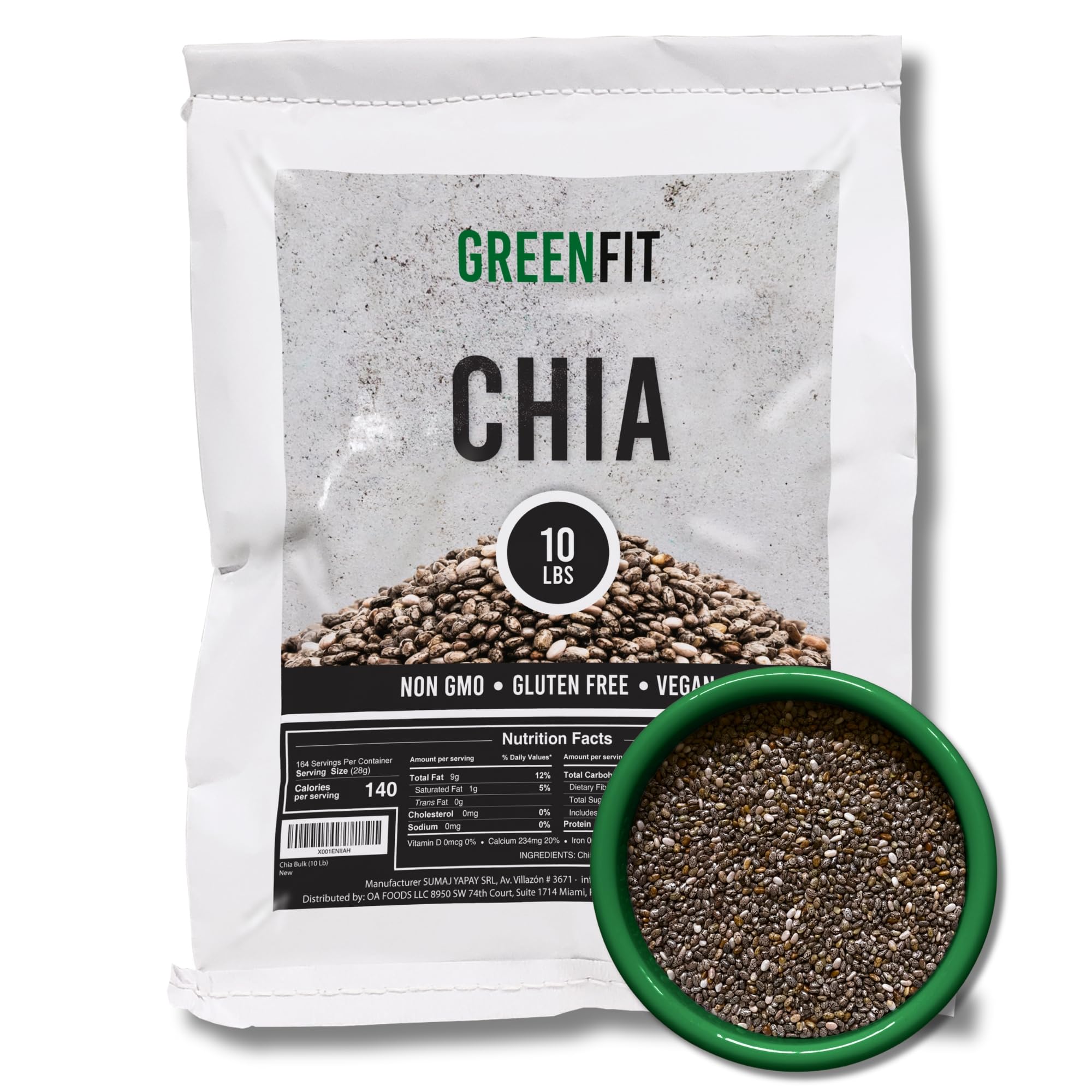 Greenfit Premium Bulk Chia Seeds (10Lbs Bag) | A+ Grade Chia | Nutrient-Packed Superfood | Non-GMO | Gluten-Free Chia Seeds Bulk | Vegan