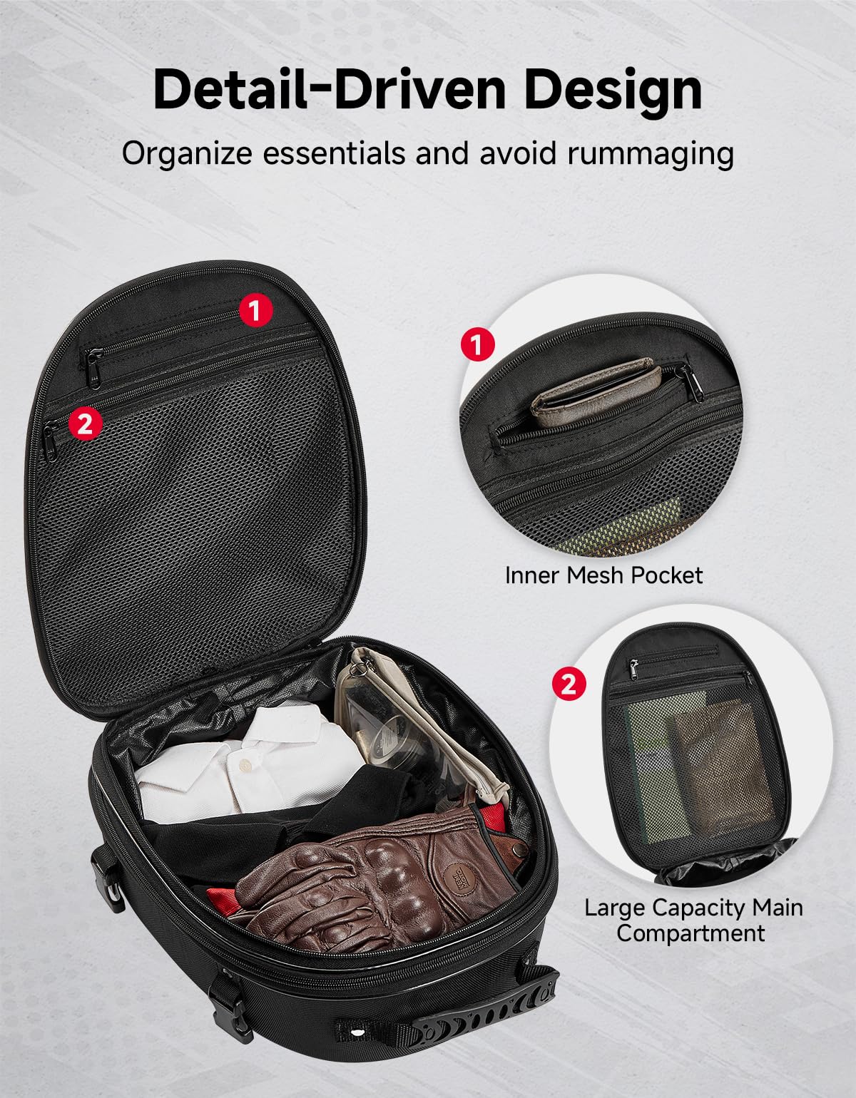 KEMIMOTO Borsa Posteriore Moto Impermeabile con Lucchetto a Combinazione, 11L–21L Espandibile Borsa Moto Rigida in EVA con Copertura Antipioggia, Rimovibile come Borsa a Mano o Zaino