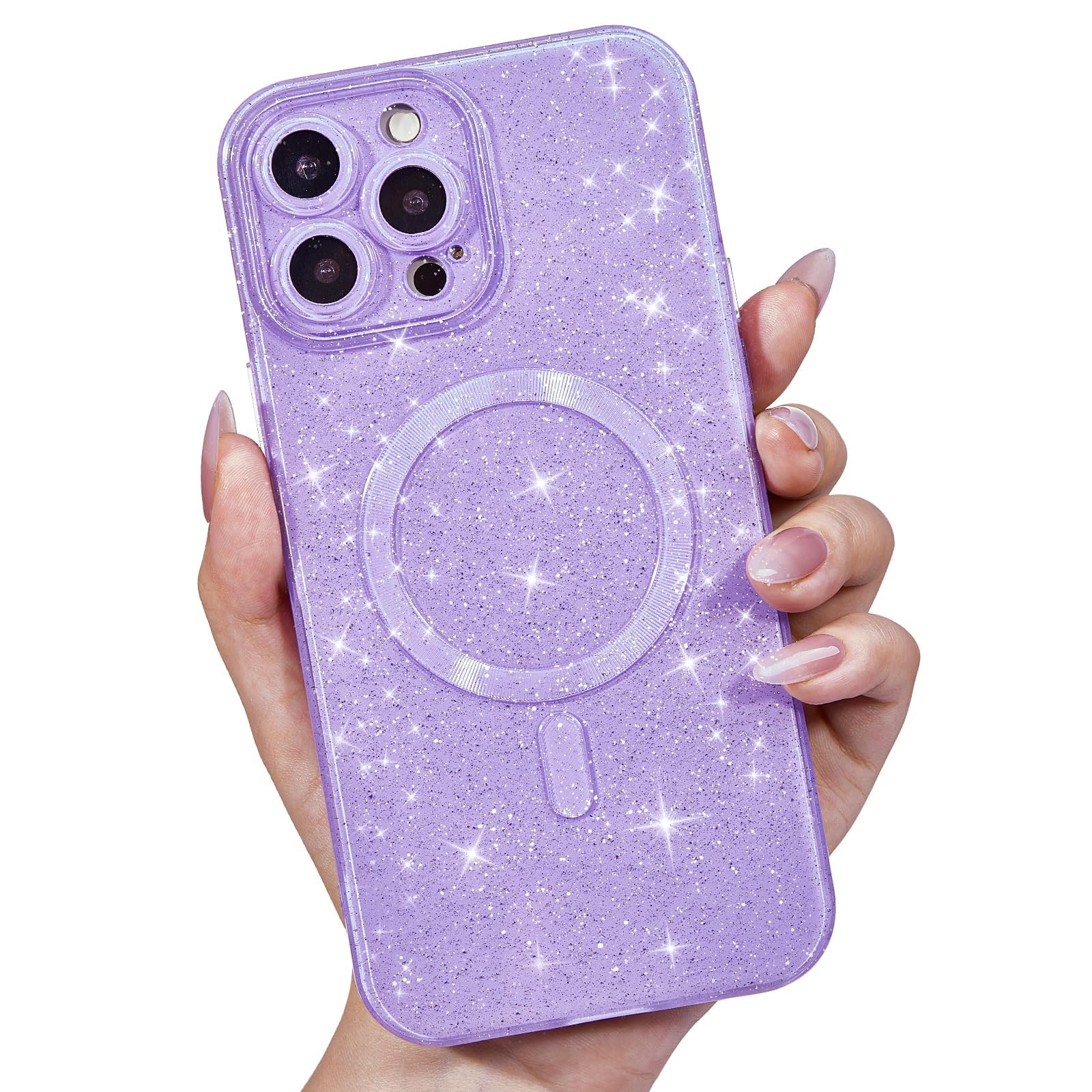 LoeoeL for iPhone 14 Pro Max Case Glitter Compatible with Magsafe, Girly Cute Sparkly Magnetic Mag Safe Pretty Phone Case for Women, Bedazzled Bling