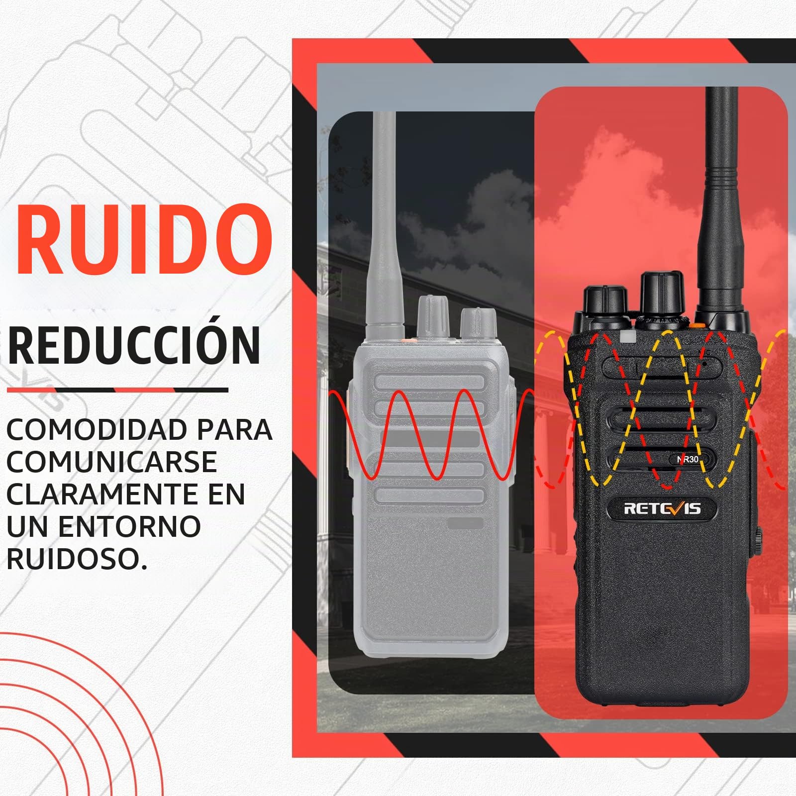 Retevis NR630 Walkie Talkie para Adultos, Walkies Largo Alcance, IP67 Impermeable, Cancelación de Ruido, Llamada de Grupo, 2800 mAh Recargable Walkie Talkie para Obra, Contratista (Negro, 3 Unidad)