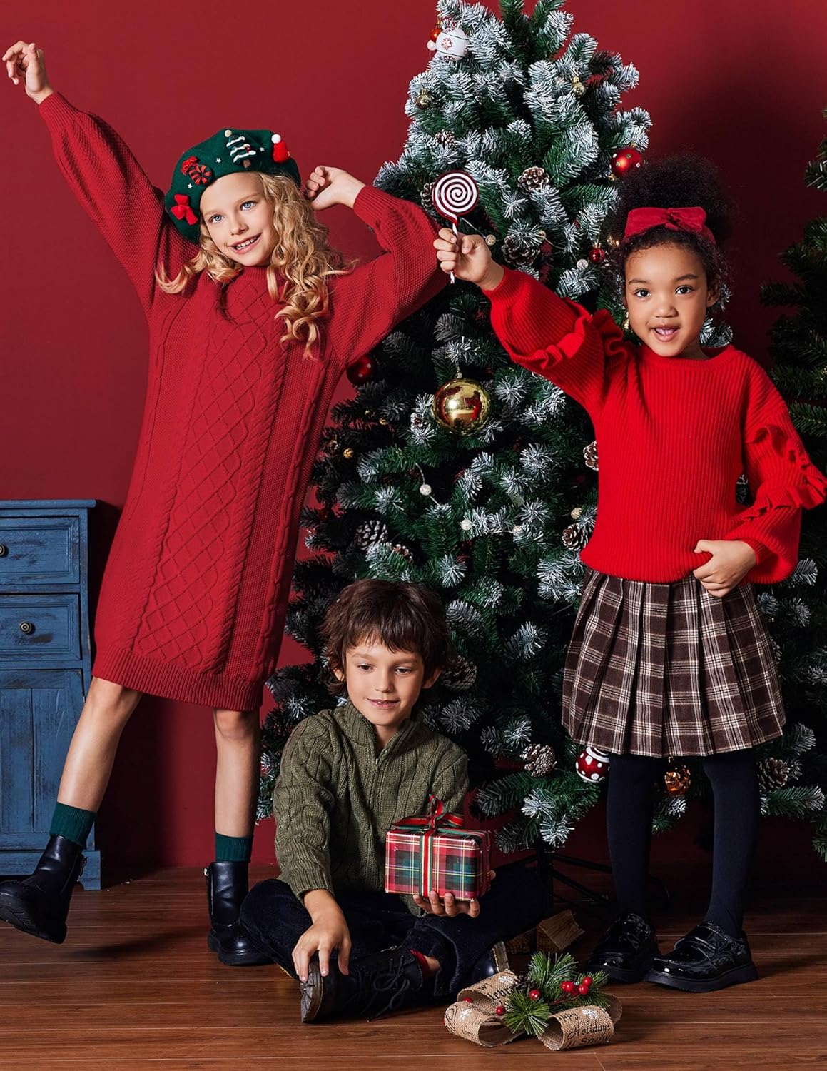 Arshiner Girl's Sweater Dress Puff Long Sleeve Casual Cable Knit Pullover Fall Dresses for 6-12 Years - Image 3