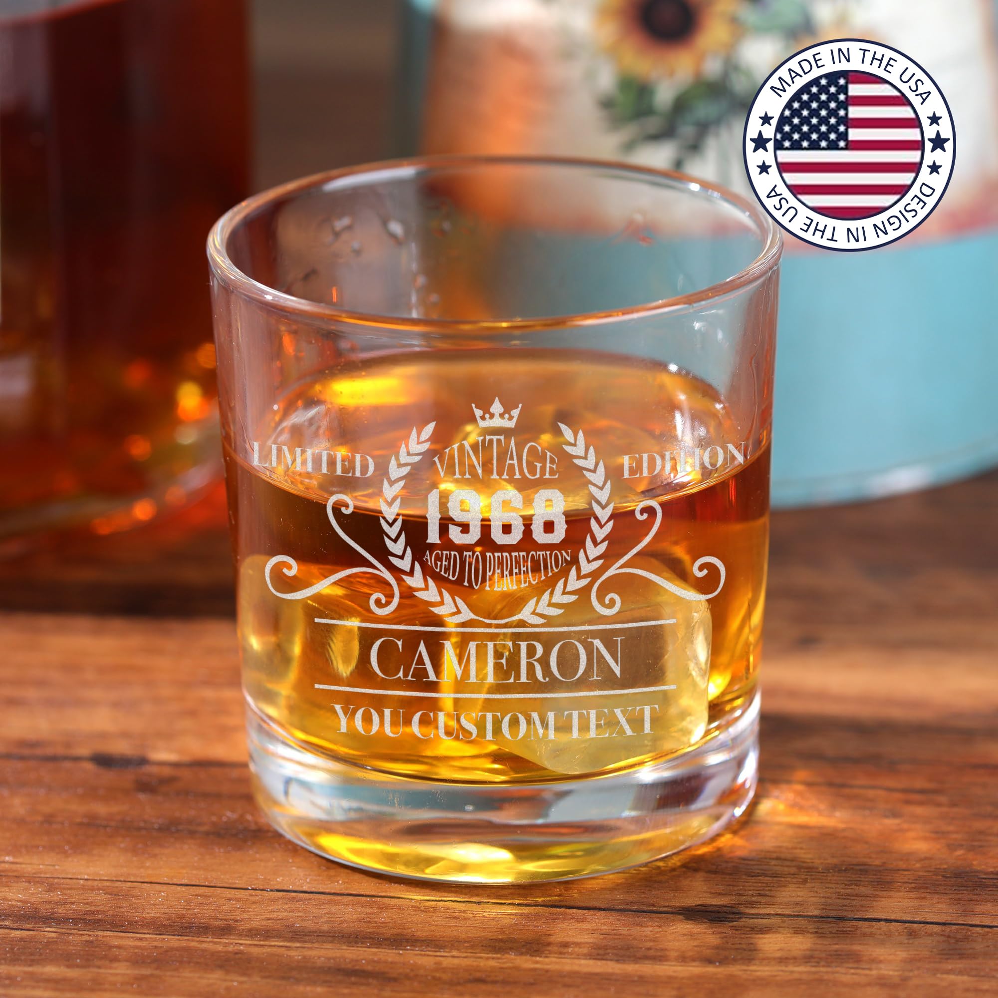 Personalized Whiskey Glass For Men - Customized 12oz Bourbon Glasses, Engraved Etched Name Old Fashioned Glass - Birthday Gift for 30th/40th/50th/60th, Father's Day (Old Fashioned, Design 2)