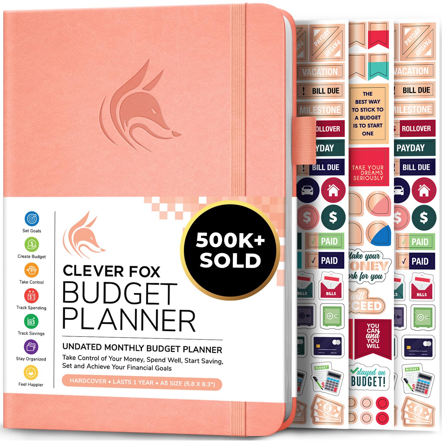 Clever Fox Budget Planner - Expense Tracker Notebook. Monthly Budgeting Organizer, Finance Logbook & Accounts Book, Bill Tracker, A5 (Peach Pink)