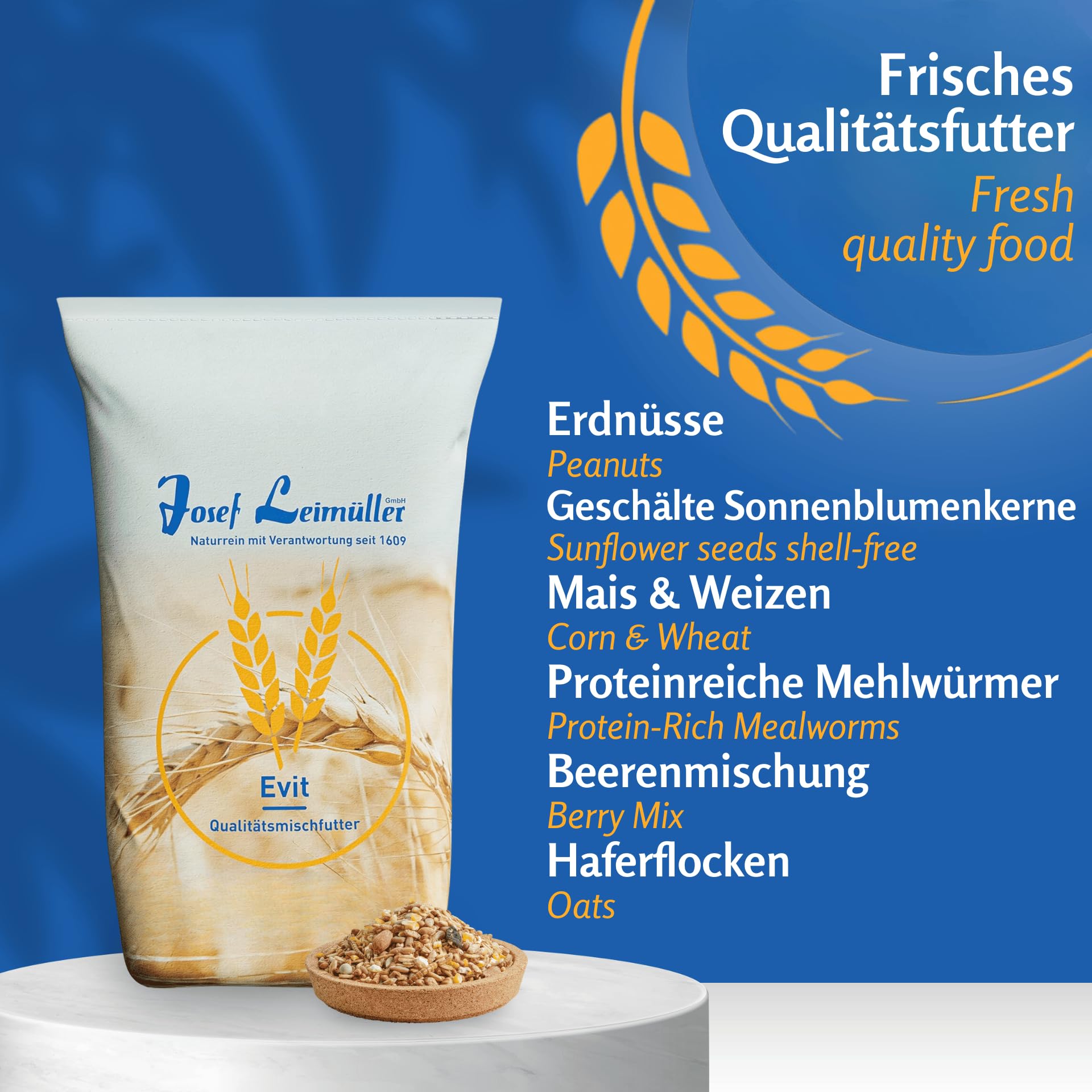 Leimüller Mangime per uccelli selvatici Energíe Plus 25 kg - Miscela ricca di energia - Con preziosi insetti, semi e frutta secca - Per tutte le stagioni e senza OGM