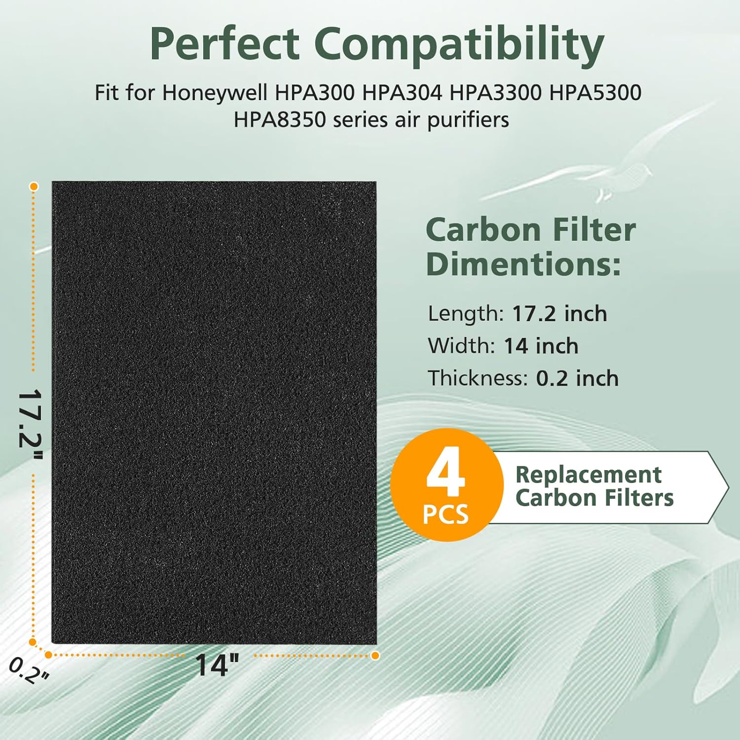 4 Pack HPA300 Pre Filter A, HRF-A300 Pre Kit Filter for Honeywell HPA300 Air Purifier, Precut Activated Carbon Prefilter for HPA300, HPA304, HPA3300, HPA5300, HPA8350 Series - Image 2