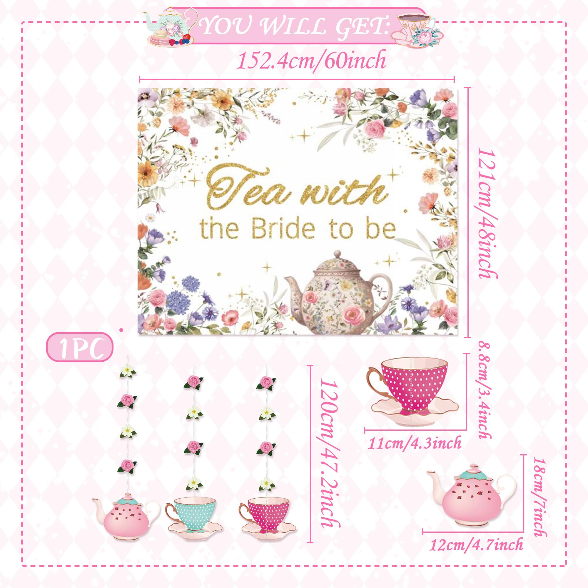 LaVenty Tea With Bride To Be Balloons Tea Party Decorations Balloon Garland Arch Banner Floral Butterfly Teapot Banner for Bridal Shower Bachelorette Wedding Party - Image 2