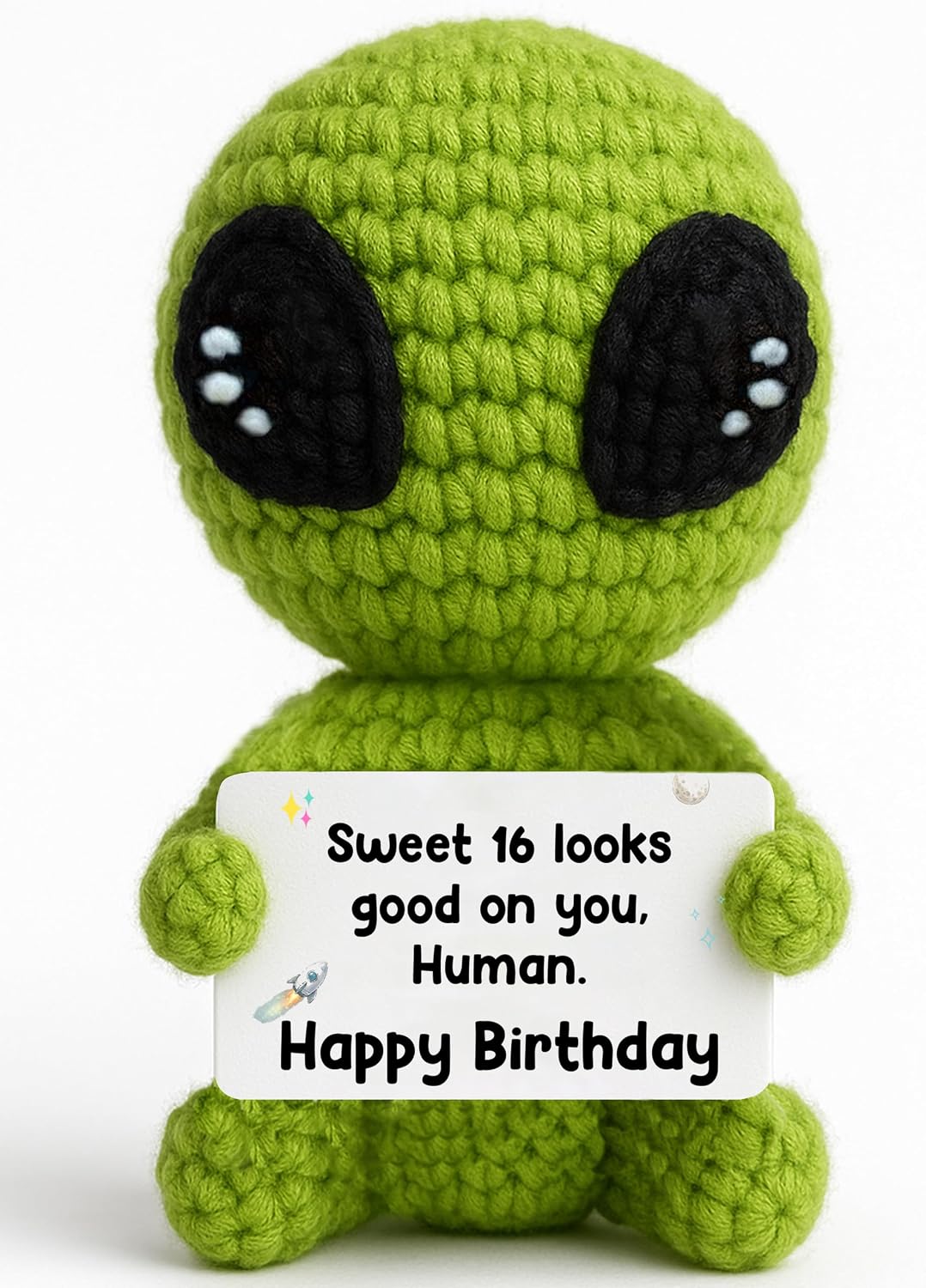 16th Birthday Gifts for Boys Girls Handmade Crochet Alien Decors with 16th Bday Card Unique Birthday Gift Ideas for Son Daughter Him Her