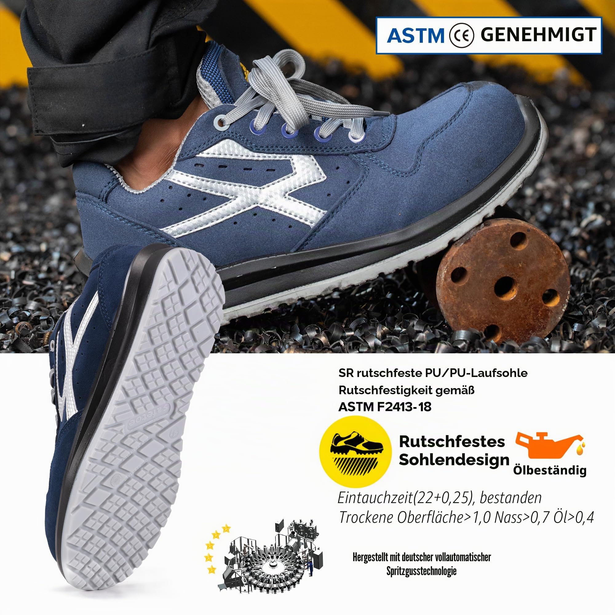 SAFETOE Herren Arbeitsschuhe S1P L7328 - Leichte Sicherheitsschuhe mit Composite-Kappe - Wasserdichtes Blaues Leder - Für Extremer Komfort & Arbeit