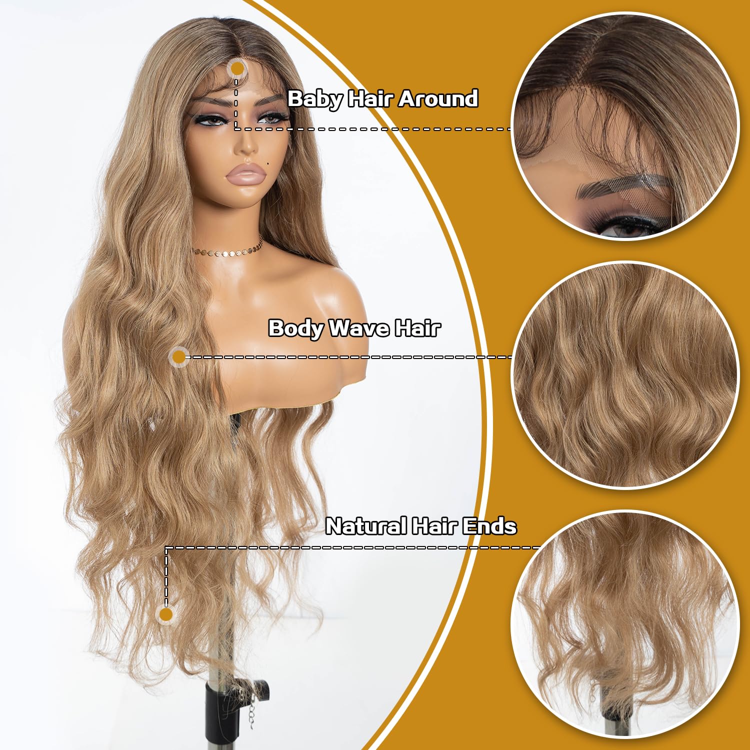 JOEDIR HAIR Long Wave Synthetic Lace Front Wig For Black Women 36" Super Long Body Wave Wig With Baby Hair Transparent Lace Heat Resistant Fiber 150% Density