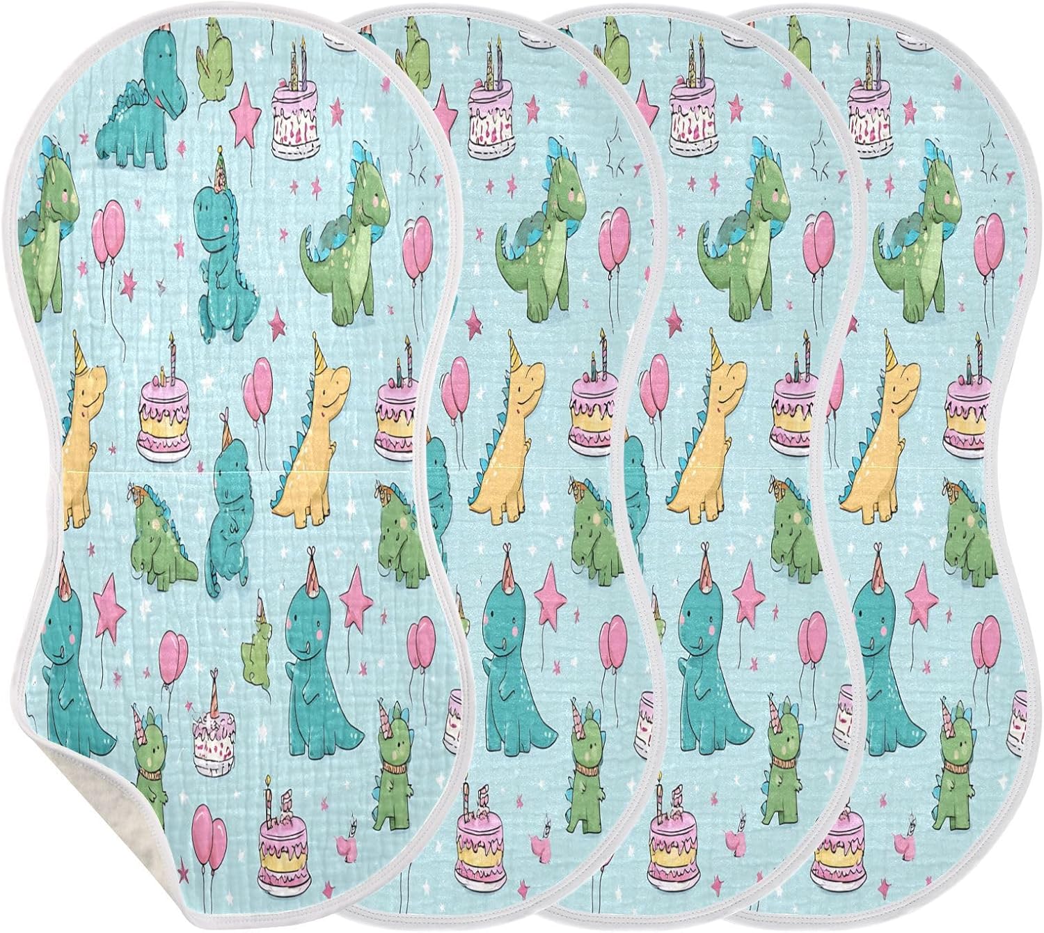 Cute Dinosaurs Baby Burp Cloths 4Pcs Soft Absorbent Muslin Washcloths Bibs Face Towel for Newborn Boys Girls 22 x 11 Inch