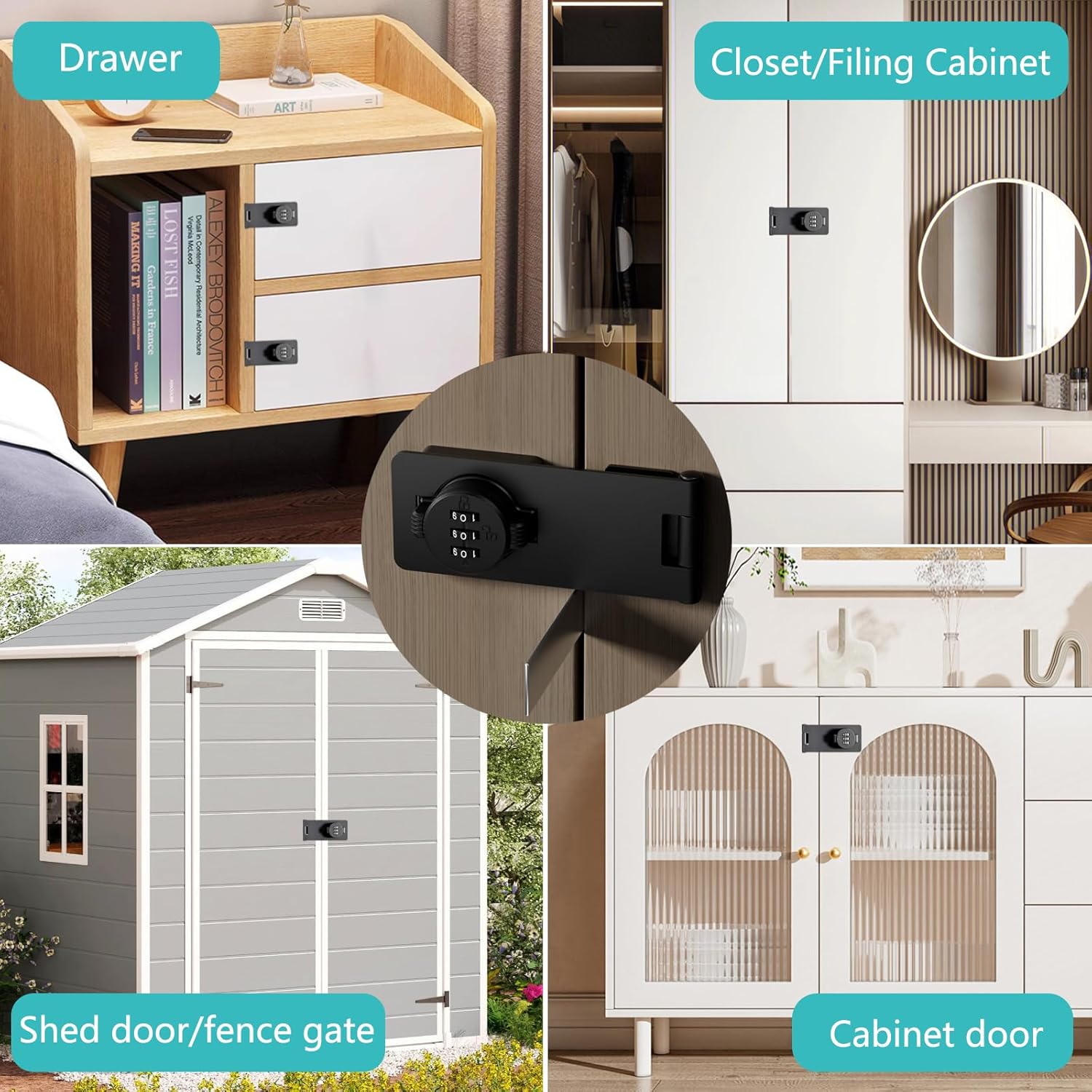 3 Digit Closet Door Lock with Code - Keyless Cabinet Door Locks with Combination for Swinging Sliding Bifold Double Door Cabinet Lock - Cupboard Locks for Pantry Barn Gate,Drawers 1 Pack Black