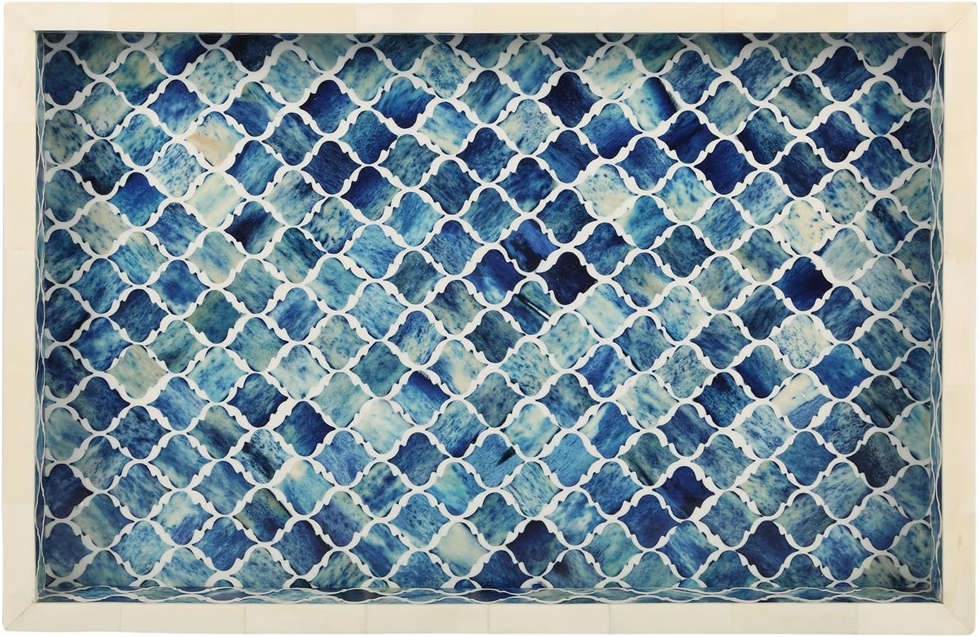 Moorish Moroccan Pattern Inspired Trays – Ideal Ottoman Tray – Multipurpose Bone Inlay Serving Tray or Simply Use as a Decorative Trays 11x17 Inches Blue White : Home & Kitchen