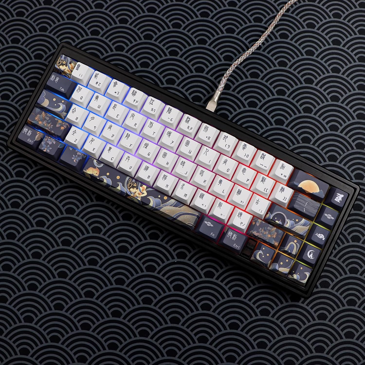 JSJT PBT Keycaps 136 Keys Cherry Profile Keycap Set Chang'e and Rabbit Themed Keycap Ancient Style Zang Blue Custom Key caps Suitable for Cherry MX Switches Mechanical Keyboards