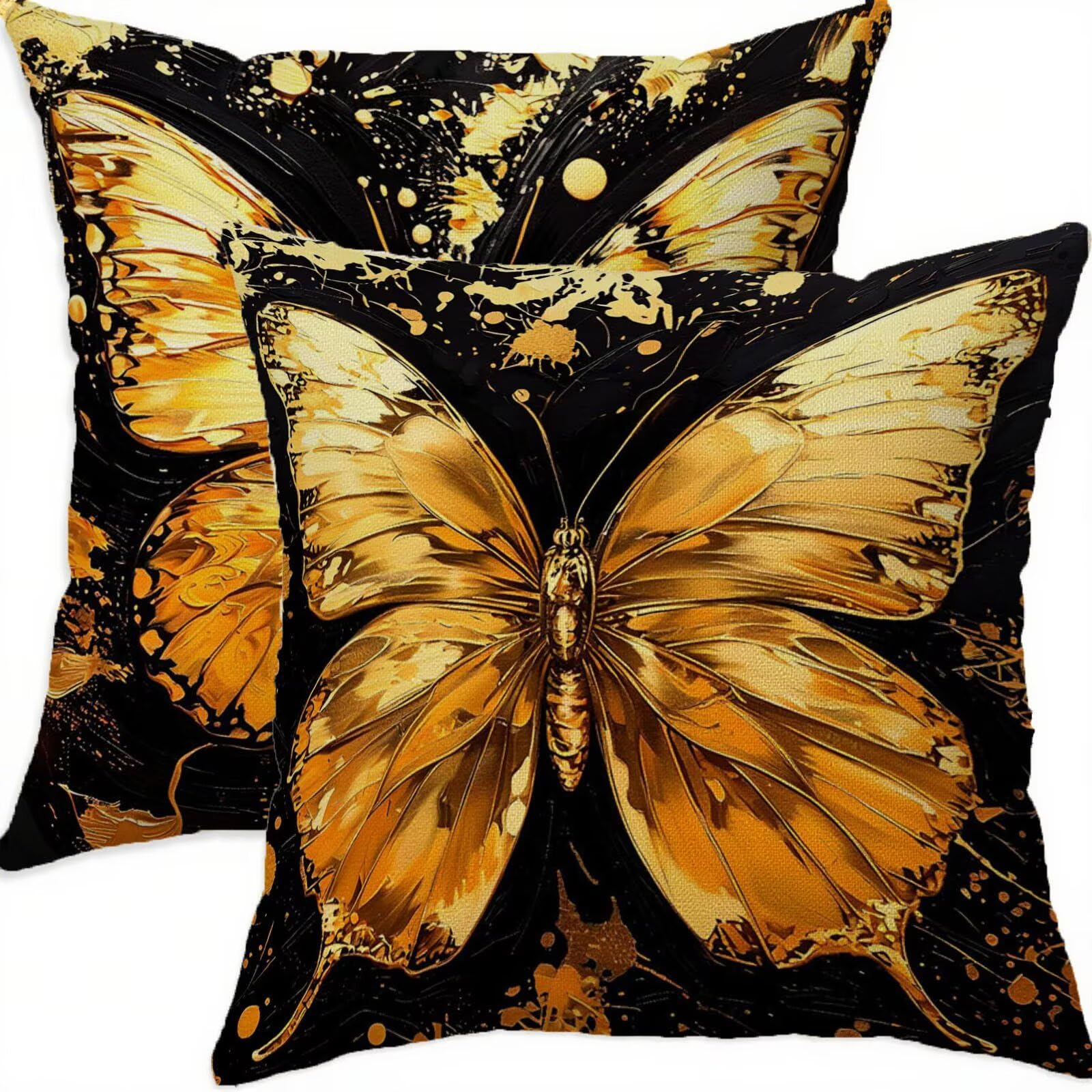 Housses de coussin imperméables 65x65 dorées avec fermeture éclair invisible et effet lin