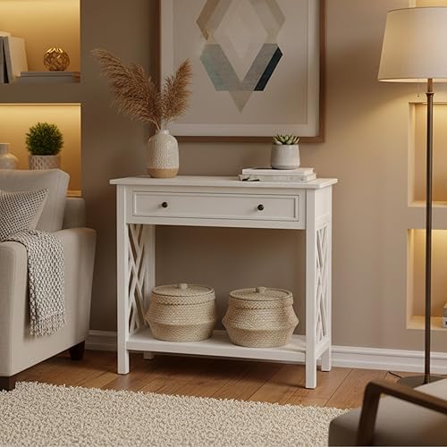 Miniatura 2 de Alaterre Furniture Coventry - Mesa consola de madera de 32 pulgadas con cajón y estante Blanco,Gris,https://www.amazon.com/dp/undefined