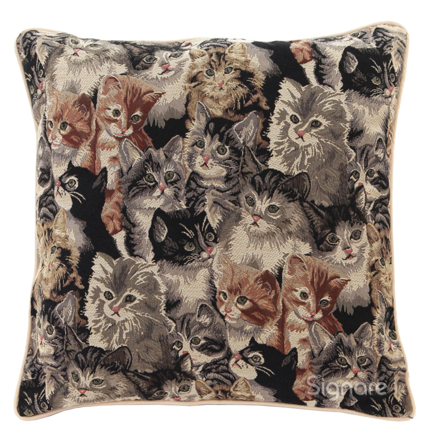 Signare Brown Signareybv Tapestry Double Sided Square Cushion Cover 18" X 18"/ 45Cm X 45Cm (No Padding) In Cat Design